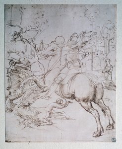 सेंट जॉर्ज एंड द ड्रैगन - ड्रॉइंग, c.1505 द्वारा राफेल