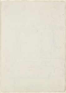 वर्सो: क्रूसिफ़ॉर्म ग्राउंड प्लान, WA1846.160 (ब्लाइंड स्टाइलस के ऊपर पेन और ब्राउन इंक, लेड या चाक के कुछ निशान) सहित थोड़ा आर्किटेक्चरल जॉटिंग द्वारा राफेल