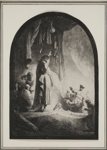 द राइज़िंग ऑफ़ लाजर: द लार्ज प्लेट, c.1632 (नक़्क़ाशी) द्वारा रिमब्रांड वैन रिजन
