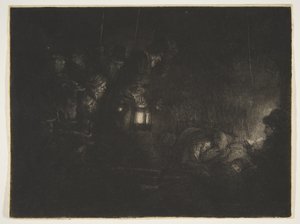 चरवाहों का आगमन: एक रात का टुकड़ा, सीए। 1657. द्वारा रिमब्रांड वैन रिजन