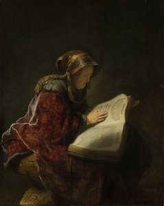 एक पुरानी महिला पढ़ना, संभवतः पैगंबर हन्ना, 1631