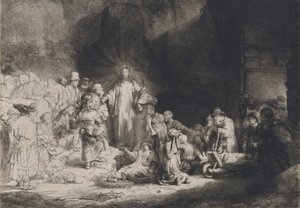 क्राइस्ट प्रीचिंग द हंड्रेड गिल्डर प्रिंट, सी। 16431649. द्वारा रिमब्रांड वैन रिजन