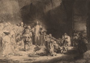 क्राइस्ट प्रीचिंग द हंड्रेड गिल्डर प्रिंट, सी। 1649. द्वारा रिमब्रांड वैन रिजन