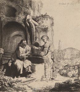 खंडहरों के बीच क्राइस्ट एंड द वूमन ऑफ सामरिया, 1634। द्वारा रिमब्रांड वैन रिजन