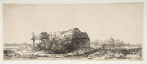 लैंडस्केप विद ए कॉटेज एंड ए हैबरन, 1641। द्वारा रिमब्रांड वैन रिजन