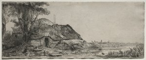 एक कॉटेज और एक बड़े पेड़ के साथ लैंडस्केप, 1641। द्वारा रिमब्रांड वैन रिजन