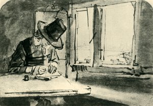 आदमी खिड़की पर, 17 वीं सदी के मध्य 1943 को ड्राइंग। द्वारा रिमब्रांड वैन रिजन