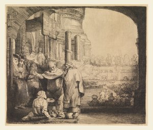 मंदिर के द्वार पर पतरस और यूहन्ना द्वारा रिमब्रांड वैन रिजन