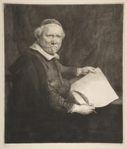 लीवेन विल्म्सज़ वैन कोपेनोल का चित्रण, मास्टर को लिखने की बड़ी प्लेट, 1658। द्वारा रिमब्रांड वैन रिजन