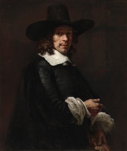 एक लंबी टोपी और दस्ताने के साथ एक सज्जन का चित्र, c. 16561658. द्वारा रिमब्रांड वैन रिजन