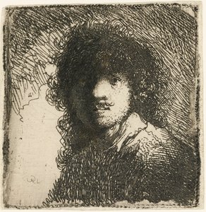 सेल्फ-पोर्ट्रेट बेयर-हेडेड: बस्ट, c.1629। द्वारा रिमब्रांड वैन रिजन