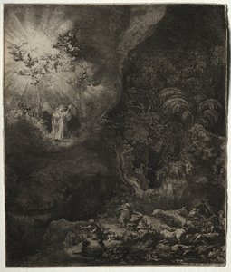द एंजल अपीयरिंग टू द शेफर्ड्स, 1634। द्वारा रिमब्रांड वैन रिजन