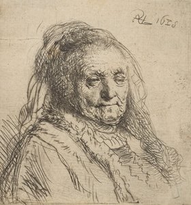 द आर्टिस्ट्स मदर: हेड एंड बस्ट, थ्री-क्वार्टर्स राइट, 1628., 1628। द्वारा रिमब्रांड वैन रिजन