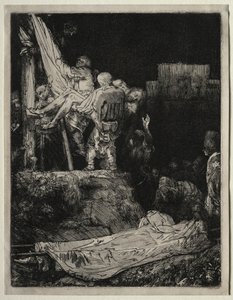 टॉर्चलाइट द्वारा क्रॉस से अवरोह, 1654। द्वारा रिमब्रांड वैन रिजन