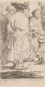 द मैन विथ ए केन फ्रैगमेंट फ्रॉम द हंड्रेड गिल्डर प्रिंट, c. 1649. द्वारा रिमब्रांड वैन रिजन