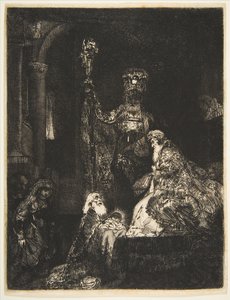 डार्क मैनर में मंदिर में प्रस्तुति, ca. 1654। द्वारा रिमब्रांड वैन रिजन