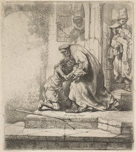 द रिटर्न ऑफ़ द प्रोडिगल सन, 1636। द्वारा रिमब्रांड वैन रिजन