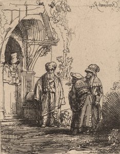 थ्री ओरिएंटल फिगर्स जैकब और लाबान, 1641। द्वारा रिमब्रांड वैन रिजन