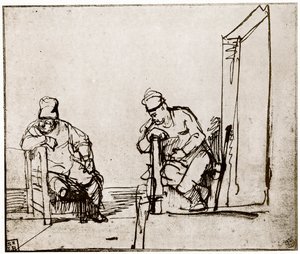 दो आदमी एक द्वार पर बैठे, 1913। द्वारा रिमब्रांड वैन रिजन