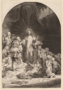 मसीह उपदेश और उपचार (हंड्रेड गिल्डर प्रिंट से अंश) द्वारा रेम्ब्रांट वैन रिजन और विलियम बैली