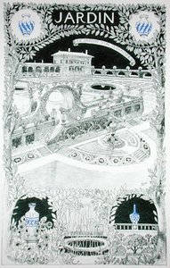 गुस्ताव गेफ़रॉय (1855-1926) द्वारा 'एस्क्विस डेकोरेटिव्स पार रेने बिनेट' से एक बगीचे के लिए डिज़ाइन, एक सिरेमिकिस्ट का बगीचा, प्रकाशित c.1895 द्वारा रेने बिनेट