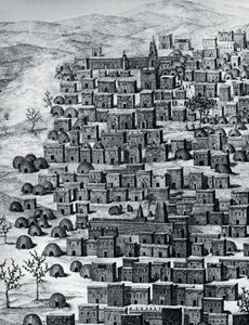 1824 और 1828, अफ्रीका के बीच रेने कैली (1799-1838) द्वारा मध्य अफ्रीका से टिम्बकटू तक ट्रेवल्स से उत्कीर्ण टिम्बकटू, माली शहर का दृश्य द्वारा रेने केली