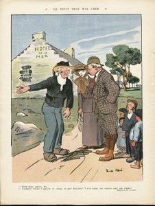 Le Rire, 20/07/12 में रिकार्डो फ्लोर्स (1878-1918) का चित्रण - सस्ता छोटा छेद - ग्रामीण इलाकों, फैशन, समुद्री समुद्री समुद्रतट, पुरुषों का फैशन, पर्यटन पर्यटक, होटल द्वारा रिकार्डो फ्लोर्स