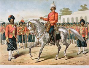 परेड पर 7वीं बंगाल इन्फैंट्री, 1880 के दशक की एंग्लो-इंडियन आर्मी (कलर लिथो) द्वारा रिचर्ड (बाद में)