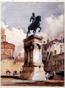 वेनिस में Colleoni de Verrocchio की घुड़सवारी प्रतिमा, सैन जियोवानी और पाओलो के चर्च का वर्ग। रिचर्ड पार्क्स बोनिगटन (1801-1828) द्वारा जल रंग 19वीं सदी का पेरिस, लौवर संग्रहालय