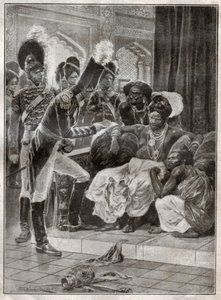 कैंडी (श्रीलंका) के राजा श्री विक्रमा राजसिंह को 1815 में अंग्रेजों द्वारा बर्खास्त कर दिया गया। 1924 (चित्रण)