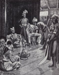 सर जेम्स ब्रुक बोर्नियो पर एक ब्रिटिश उपनिवेश स्थापित करने के लिए ब्रुनेई के सुल्तान के साथ एक संधि पर बातचीत कर रहे हैं