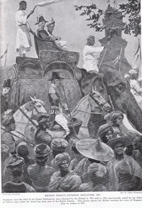 सिंगापुर में ब्रिटिश सैनिकों का प्रवेश, 1824, &39;हचिन्सन की कहानी ब्रिटिश नेशन की कहानी&39; द्वारा रिचर्ड केटन वुडविले