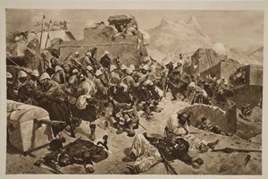 कंधार: &39;द इलस्ट्रेटेड लंदन न्यूज&39; से 92 वें हाईलैंडर्स एंड द 2 गोरखा स्टॉर्मिंग गौड़ी मुल्ला साहिबदाद द्वारा रिचर्ड केटन वुडविले
