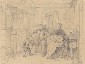 द फेंसिंग लेसन, c.1847-49 (वेव पेपर पर ग्रेफाइट) द्वारा रिचर्ड केटन वुडविले