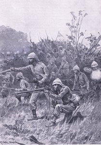 1873 के अशांति के अभियान में ब्रिटिश सेना की उन्नति, भूमि और समुद्र पर ब्रिटिश लड़ाई से चित्रण, 1915 द्वारा रिचर्ड केटन वुडविले जूनियर