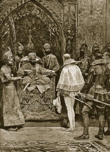 भारत में एक प्रारंभिक अंग्रेजी दूतावास, 1599, &39;हचिंसन ऑफ़ द ब्रिटिश नेशन&39; का चित्रण, c.1923 द्वारा रिचर्ड केटन वुडविले जूनियर