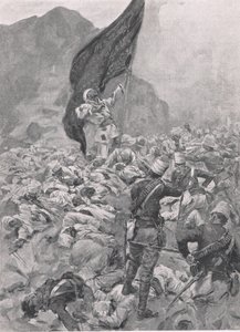 ओमदुरमैन: ब्लैक फ्लैग के अंतिम वाहक, 2 सितंबर 1898, 1915 में ब्रिटिश बैटल ऑन लैंड एंड सी से चित्रण, द्वारा रिचर्ड केटन वुडविले जूनियर