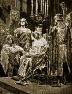 एडवर्ड द्वितीय का राज्याभिषेक, 1308, &39;हचिंसन की कहानी ब्रिटिश राष्ट्र की कहानी&39;, c.1920 द्वारा रिचर्ड केटन वुडविले जूनियर