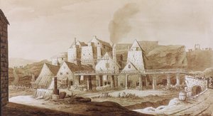 1801 में प्रकाशित विलियम कॉक्स द्वारा &39;ऐन हिस्टोरिकल टूर इन मॉनमाउथशायर&39; में ब्लानेवॉन में काम करता है, (कागज पर ग्रेफाइट पर कलम और भूरे रंग की स्याही और भूरी धुलाई) द्वारा रिचर्ड कोल्ट होरे