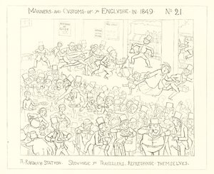 1849, एक रेलवे स्टेशन जो यात्रियों को खुद को ताज़ा करता दिखा द्वारा रिचर्ड डॉयल