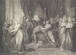 किंग लियर कास्टिंग आउट हिज डॉटर कोर्डेलिया शेक्सपियर, के..., पहली बार 1792 में प्रकाशित, 1852 में फिर से प्रकाशित।