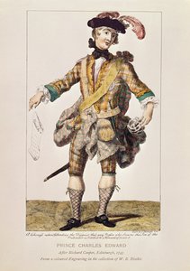 प्रिंस चार्ल्स एडवर्ड स्टुअर्ट, 1745 (रंगीन उत्कीर्णन) के लिए &39;वांटेड पोस्टर&39; के रूप में व्यंग्यात्मक प्रिंट द्वारा रिचर्ड, एल्डर कूपर