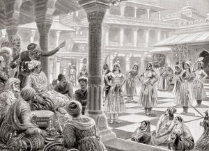 1575 में हचिंसन हिस्ट्री ऑफ द नेशंस, पब से अकबर 1575 में फतेहपुर सीकरी में जीवित टुकड़ों के साथ पच्चीसी या चौपुर खेल रहा था। द्वारा रॉबर्ट (बाद में) डुडले