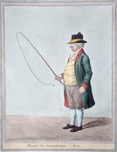 1810 में हन्ना हम्फ्री द्वारा प्रकाशित जेम्स गिल्रे (1756-1815) द्वारा उकेरी गई बिली द गेमकीपर (हाथ से रंगी हुई नक्काशी) द्वारा रॉबर्ट (बाद) फ्रैंकलैंड