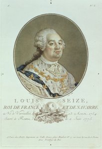 लुई XVI का पोर्ट्रेट (1754-93) &39;ग्रेट इलस्ट्रेटेड मेन के पोर्ट्रेट्स&39; से, जो कि राइड द्वारा उत्कीर्ण किया गया (हाथ से रंगा हुआ उत्कीर्ण)