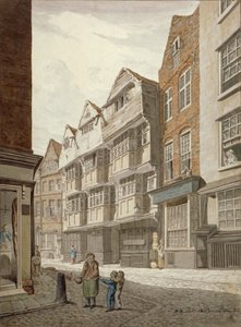 शिप यार्ड, वेस्टमिंस्टर, लंदन, 1815 में एक पुराने लकड़ी के फ्रेम वाले घर का दक्षिण-पश्चिम दृश्य