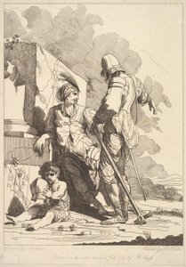 दो सैनिक और बाल होल्डिंग एक हेलमेट, जुलाई 19, 1779।