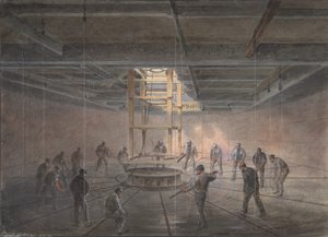 ग्रेट ईस्टर्न बोर्ड पर एक टैंक का इंटीरियर: केबल पासिंग आउट, 1865-66। द्वारा रॉबर्ट चार्ल्स डुडले