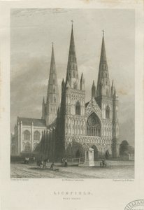 लिचफील्ड कैथेड्रल - वेस्ट फ्रंट: स्टील एनग्रेविंग, एन डी [सी 1835-1842] (प्रिंट) द्वारा रॉबर्ट गारलैंड