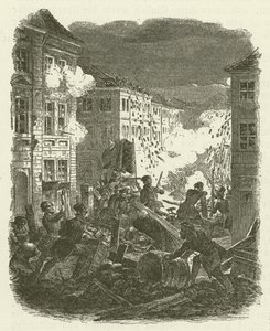 18-19 मार्च 1848 की रात बर्लिन में कोल्न टाउन हॉल के बाहर एक बैरिकेड पर लड़ना द्वारा रॉबर्ट Kretschmer
